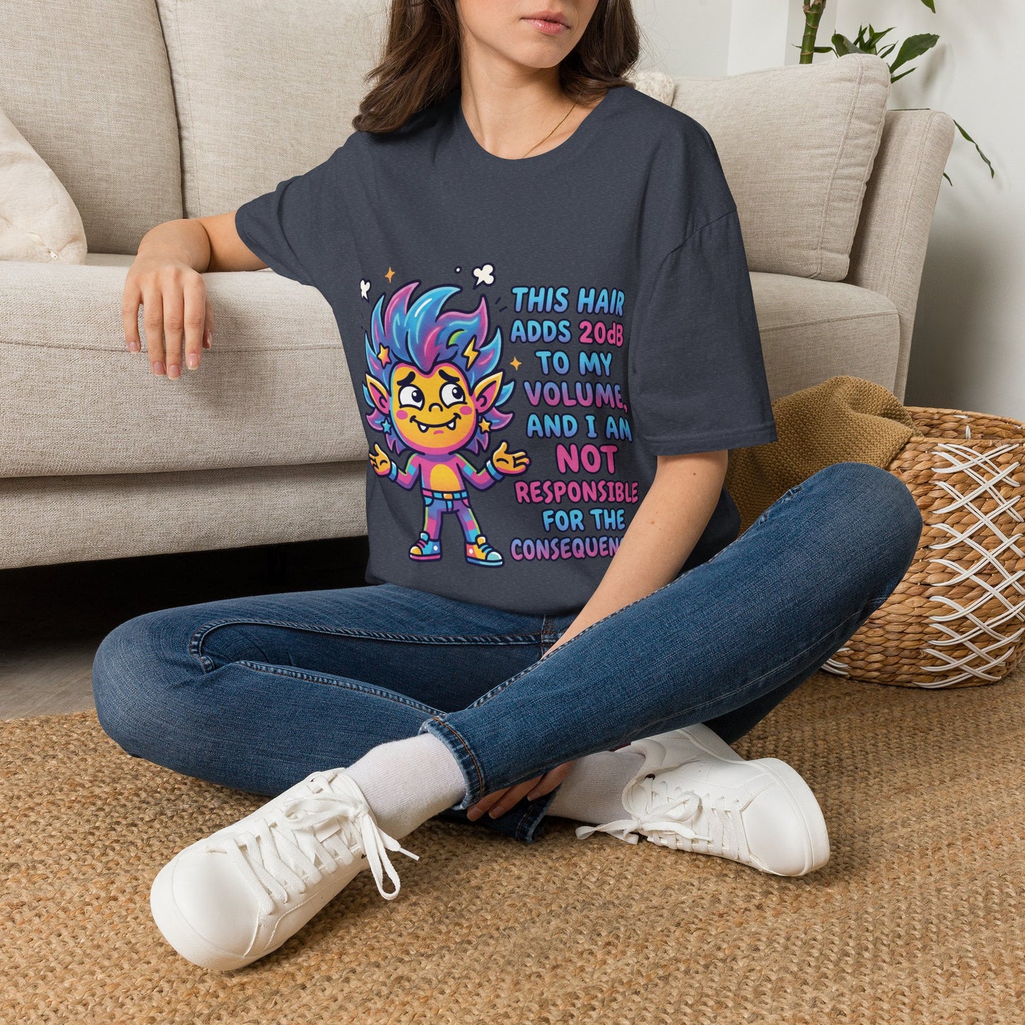 T-Shirt — "This Hair Adds 20dB to My Volume" Colorful Graphic Tee