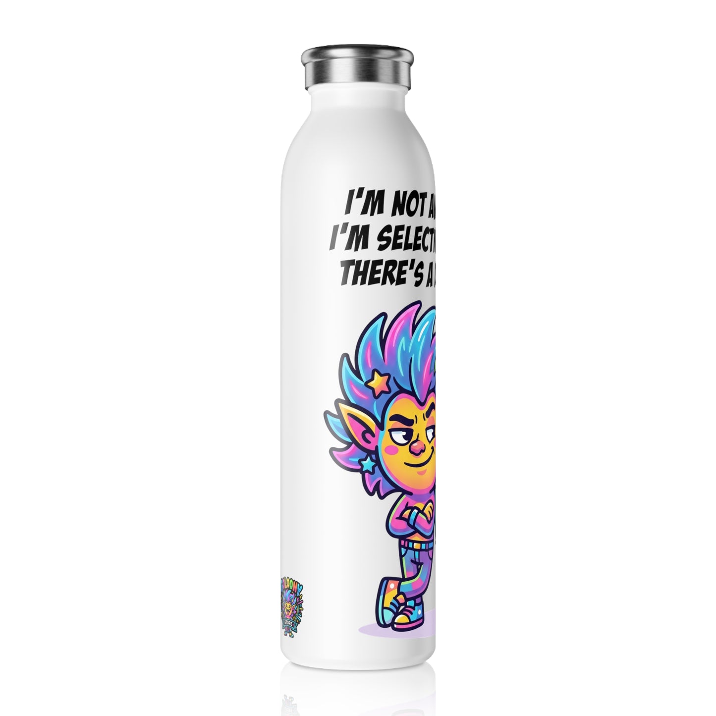 Slim Water Bottle — "I'm Selectively Social" Colorful Stainless Steel Bottle